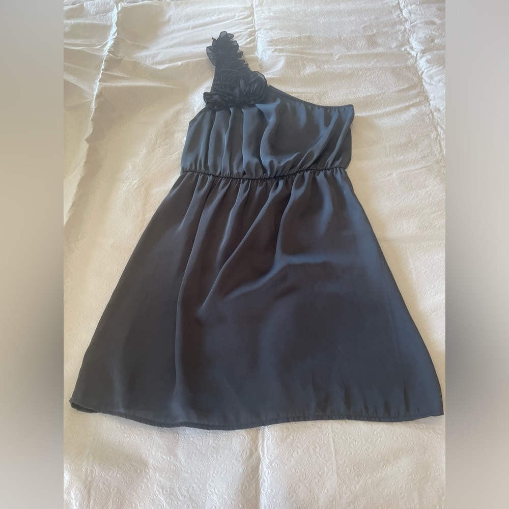 One shoulder silk black/charcoal dress